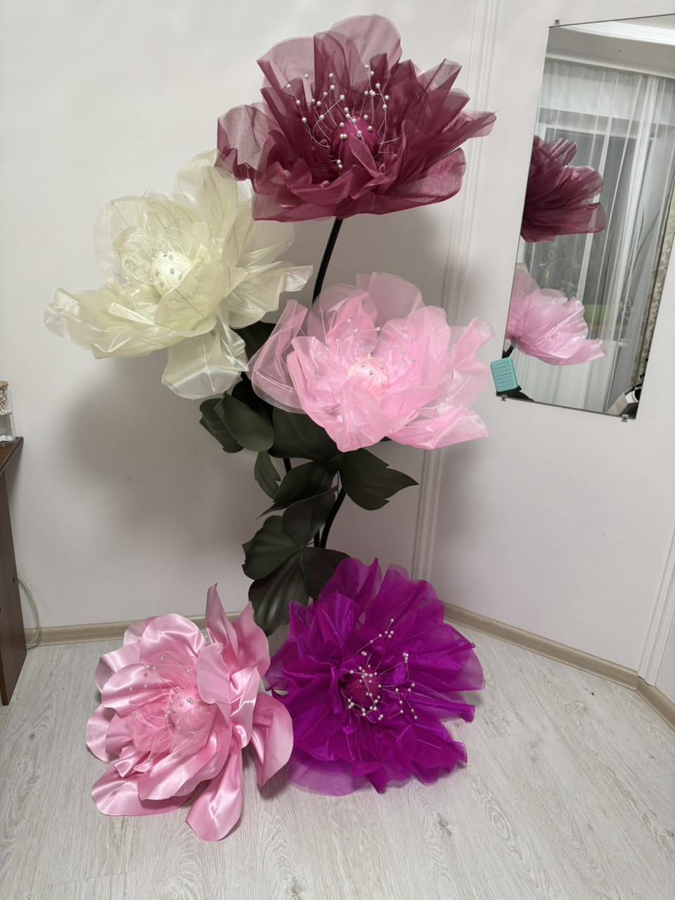 Ростові квіти з органзи для фотозон та залів (до 2 м, 60 см, поштучно або композиції) - Зображення 4